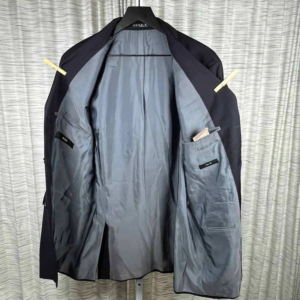 Hugo Boss Mens Navy Blue Super 100 Virgin Wool 3-Button‎ Blazer Jacket 40L USA